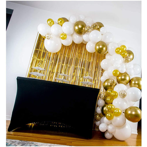 16-Foot DIY White and Gold Balloon Arch and Garland Kit with Gold Fringes