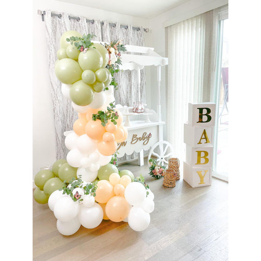 16ft Sage, Peach and White Balloon Arch and Garland Kit