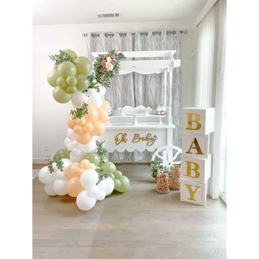 16ft Sage, Peach and White Balloon Arch and Garland Kit