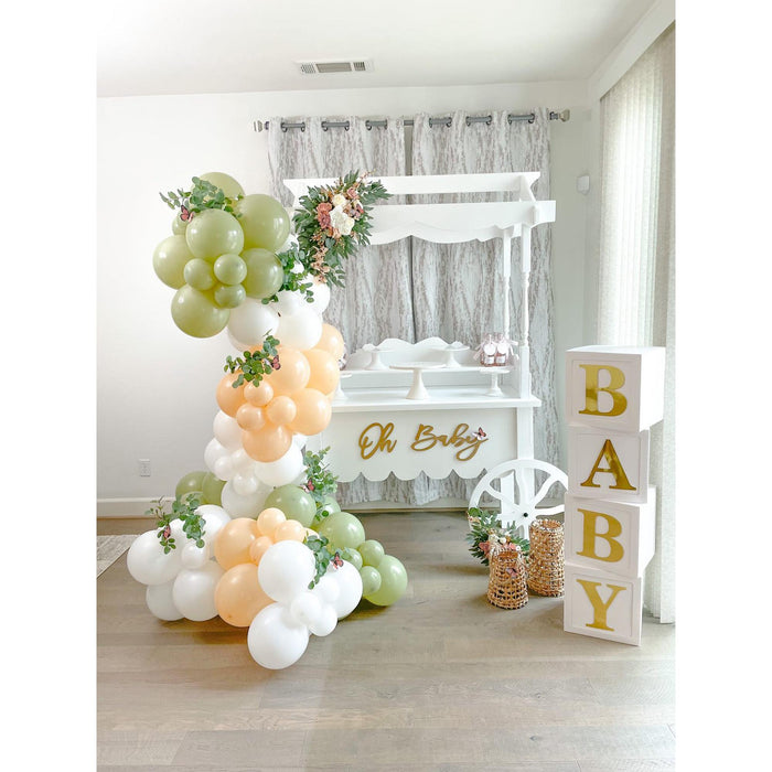 16ft Sage, Peach and White Balloon Arch and Garland Kit