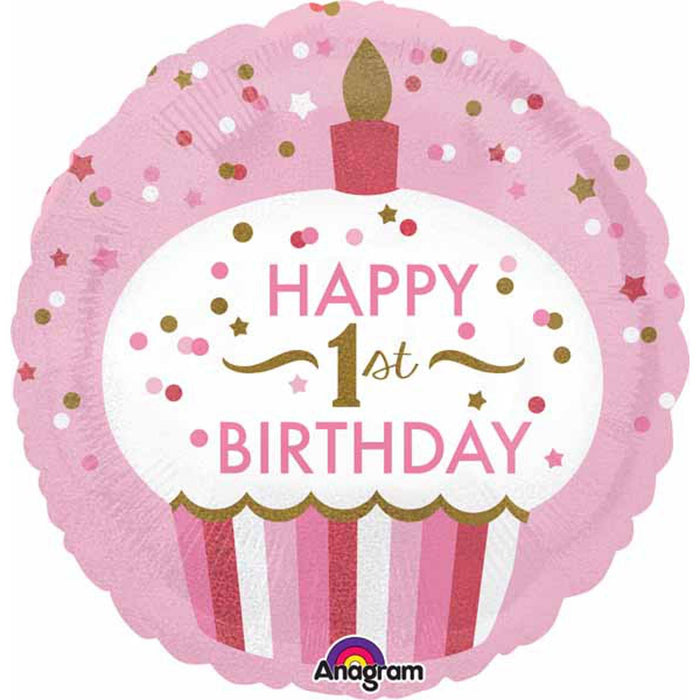 1St Birthday Cupcake Girl Party Package - Holographic (18" S55)
