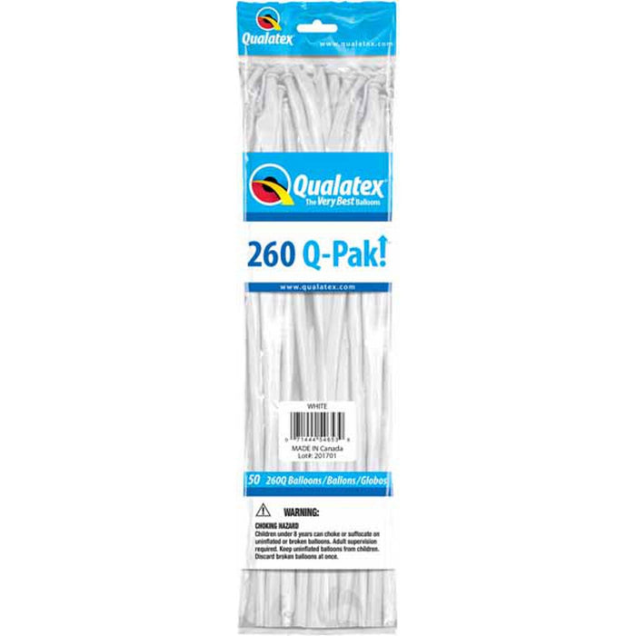 Qualatex 260 Q-Pak White Latex Balloons (50/Pk)