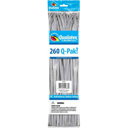 Qualatex 260 Q-Pak Gray Latex Balloon (50/Pk)