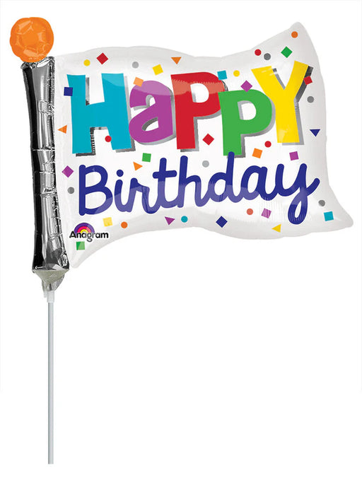 10" Flat HBD Flag Mini Shape Balloon