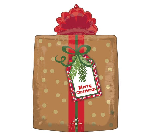 Festive Merry Christmas Plaid Present 18″ Foil Balloon