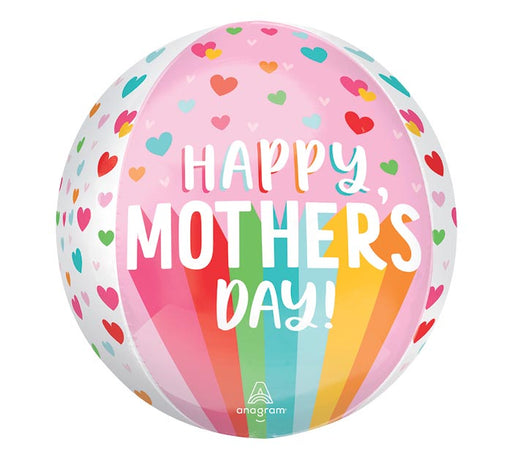 Happy Mother Day Bright Stripes & Hearts Orbz 16" Balloon
