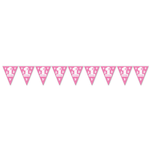 Pink 1st Birthday Pennant Banner: Festive Party Decoration