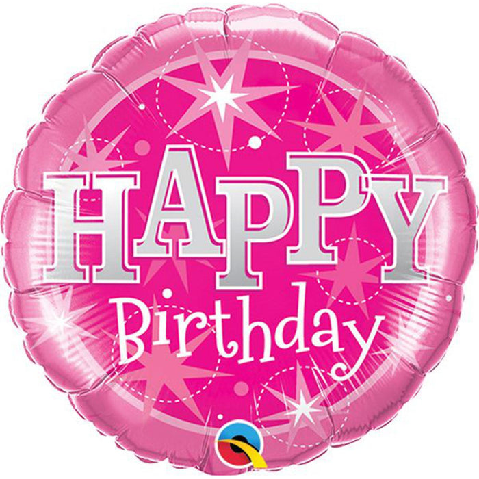 A 9-inch round balloon in shimmering pink, ideal for birthday festivities.