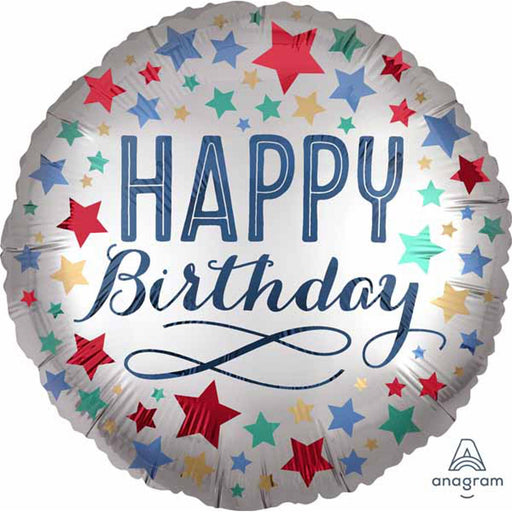 Bday Satin Balloon With Stars - 18" Round (40-Pack)