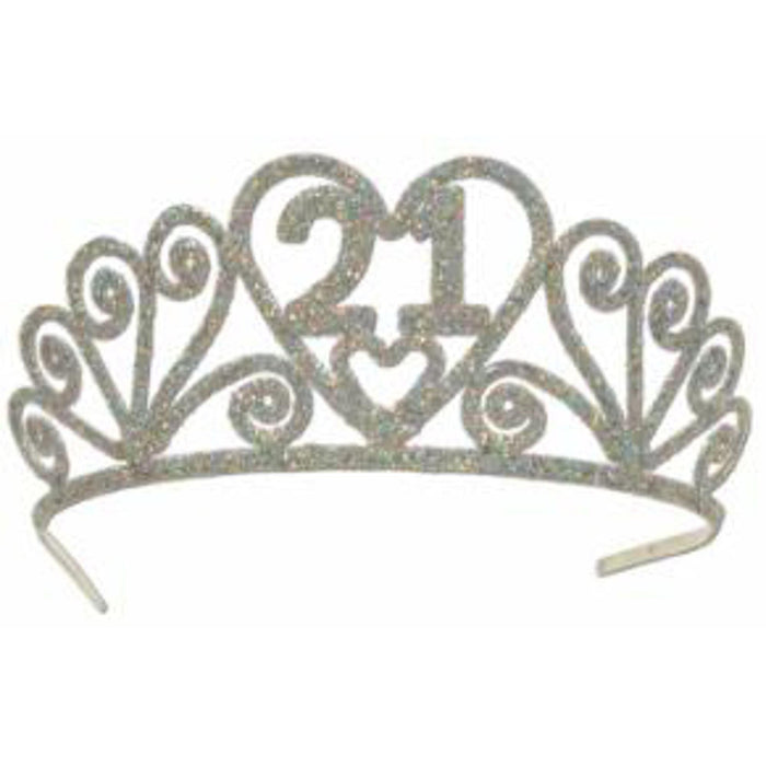 Radiant Milestone Glittered Metal '21' Tiara in Silver (1/Pk)