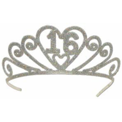 Sweet Sixteen Sparkle Glittered Metal '16' Tiara in Silver (1/Pk)