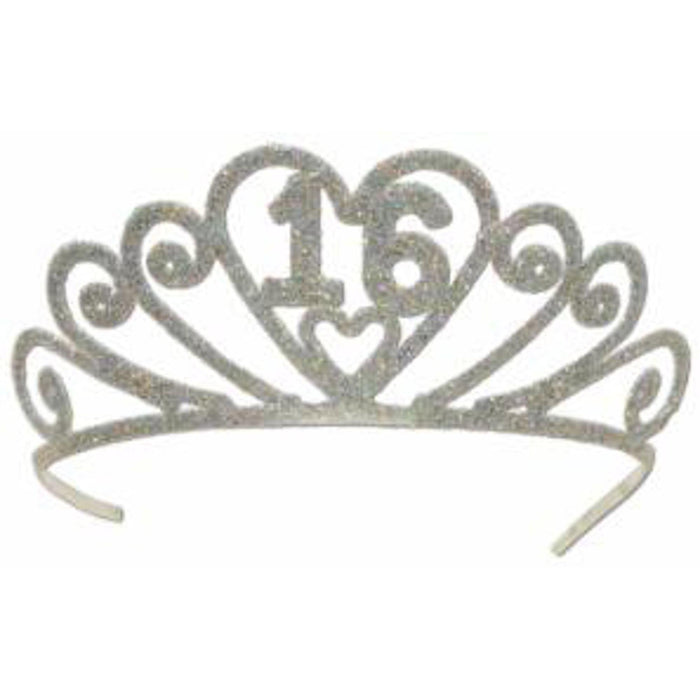 Sweet Sixteen Sparkle Glittered Metal '16' Tiara in Silver (1/Pk)