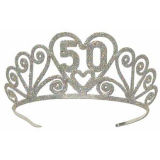 Radiant Jubilee Glittered Metal '50' Tiara in Silver (1/Pk)