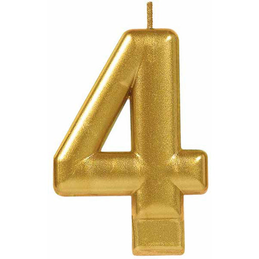 Number 4 Gold Metallic Candle (12/Pk)