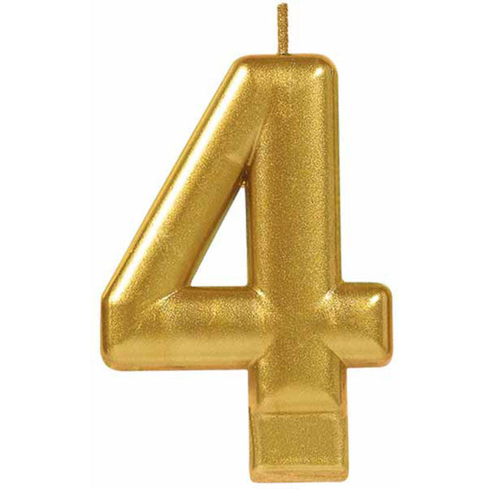 Number 4 Gold Metallic Candle (12/Pk)