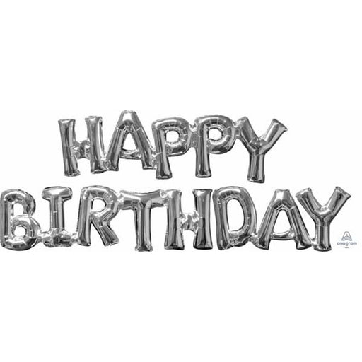 Happy Birthday Silver Phrase Air-Fill Mylar Balloons