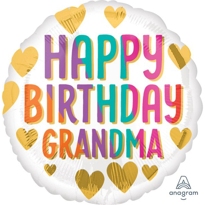 Happy Birthday Grandma Balloon - 18" Heart Shaped Foil Balloon