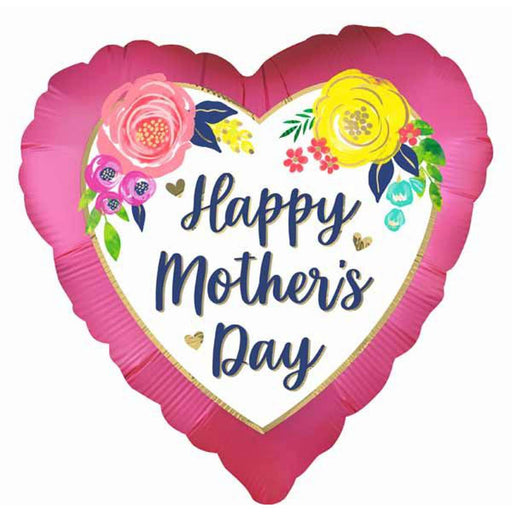 Happy Mother's Day Satin Heart Floral 18" Foil Balloons (5/Pk)