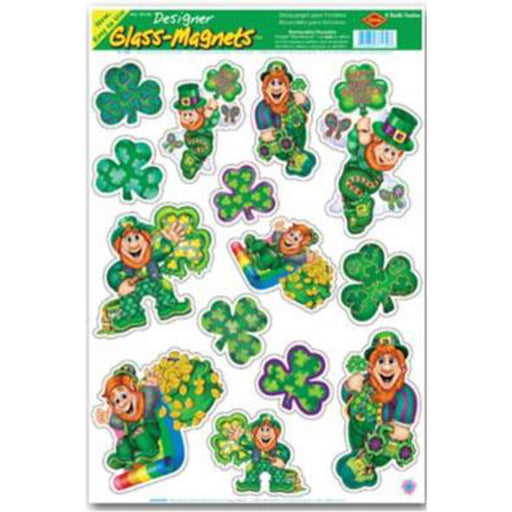 "Leprechaun/Shamrock Glass Magnets - Set Of 14"