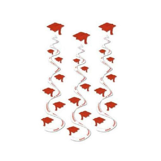 Printed Red Grad Cap Whirl Cutouts - Pack Of 3 (30 Inches)
