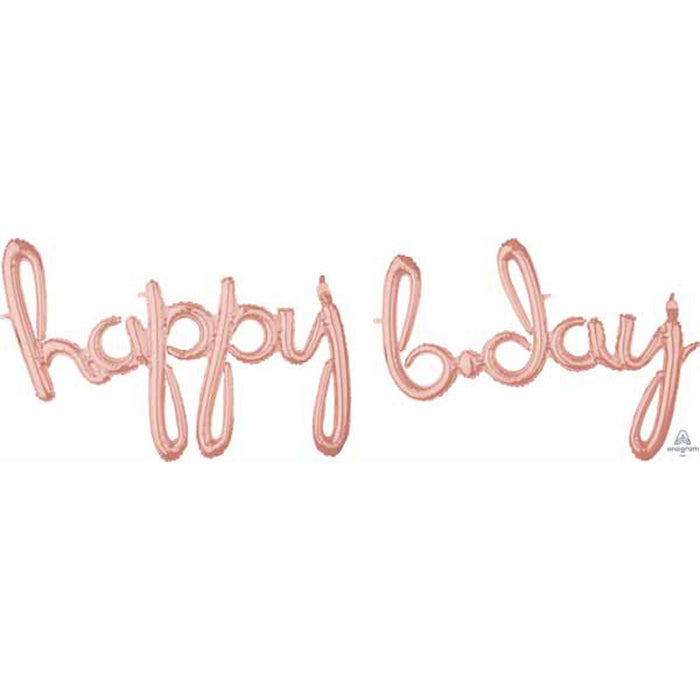 Happy Bday Rose Gold Script Phrase Balloon (1/Pk)