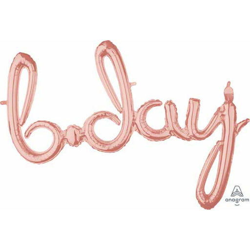 Rose Gold Bday Script Balloon: Stylish Birthday Statement! (3/Pk)