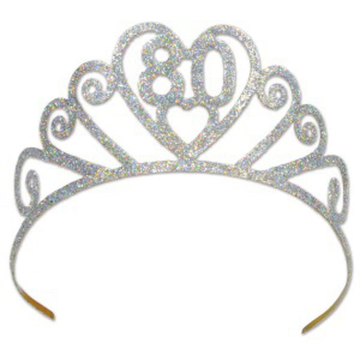 Shimmering Elegance Glittered Metal '80' Tiara in Silver (1/Pk)