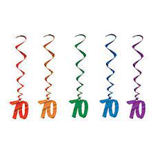 Vibrant Festivities Assorted 70th Birthday Dangling Whirls in Multicolor Splendor (5/Pk)