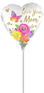 Love You Mom Satin Floral 9" Heart Foil Balloons