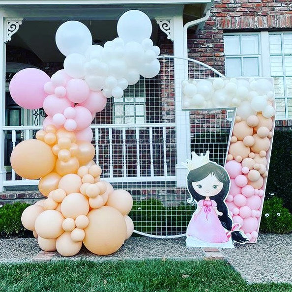 16ft Pink, Blush, Pearl Peach and White Balloon Arch and Garland Kit with Crown Foil Balloon