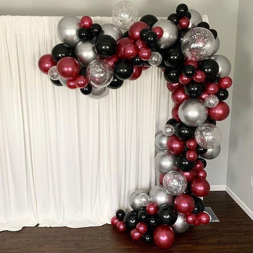 154 Pack 16ft Premium Pearl Burgundy, Black, Metallic Silver Balloon Arch Garland Kit-Main