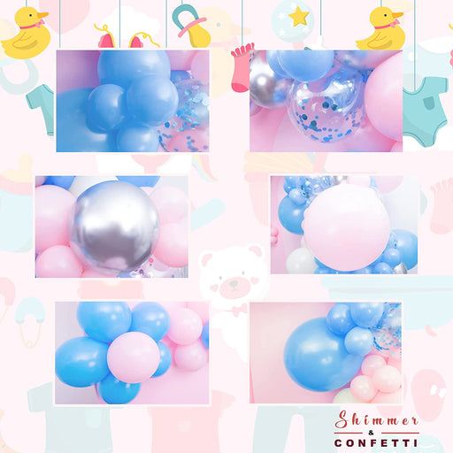 16-Foot DIY Gender Reveal Balloon Garland and Arch Kit - Pink, Blue and Silver - Main 2
