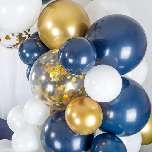 16 Foot Navy Blue Metallic Gold White Balloon Garland & Arch Kit Main 2