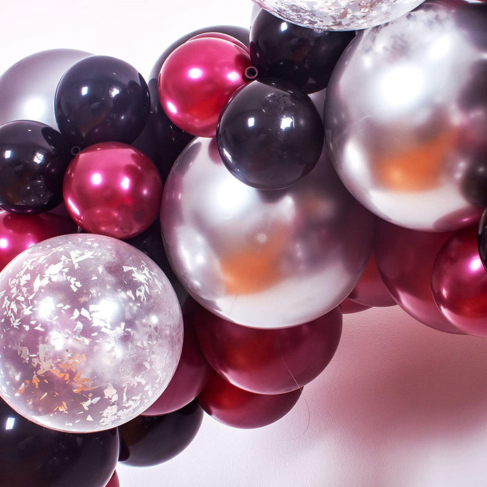 154 Pack 16ft Premium Pearl Burgundy, Black, Metallic Silver Balloon Arch Garland Kit - Main 3