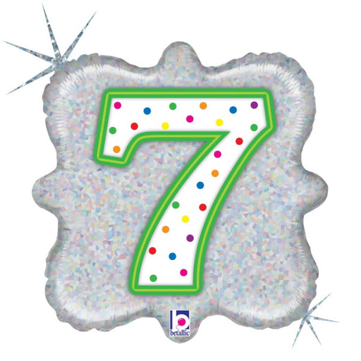 18″ Number 7 Candle Style Holographic Foil Balloon in Silver (5/Pk)