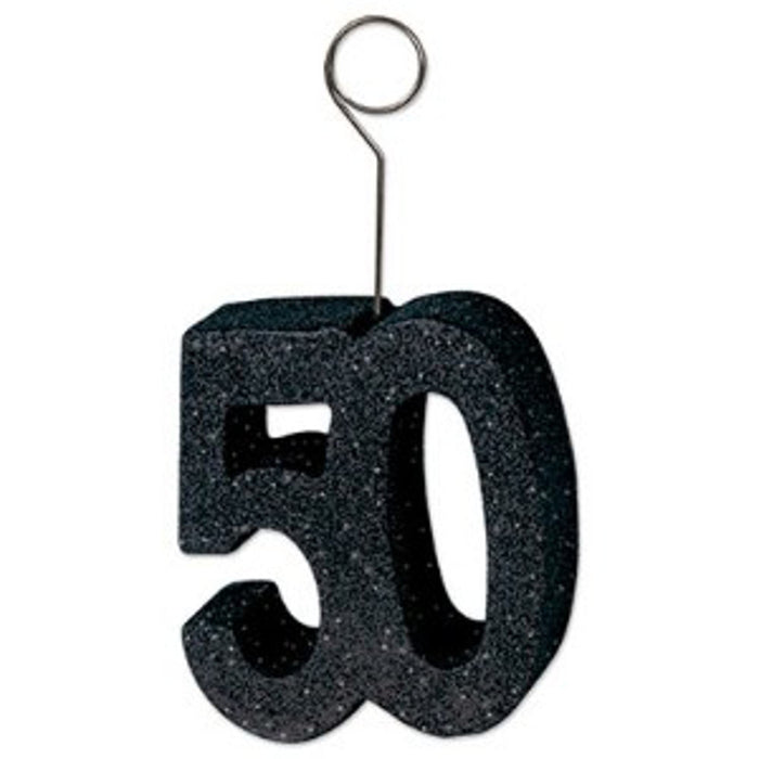 Black Glittered "50" Balloon/Photo Holder