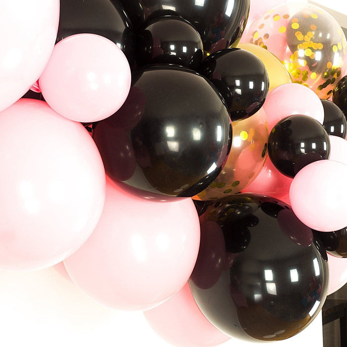 Black, Pink and Gold Balloon Arch and Garland Kit (5, 10, 16 foot) - Shimmer & Confetti