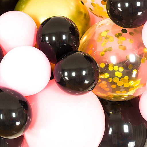 Black, Pink and Gold Balloon Arch and Garland Kit (5, 10, 16 foot) - Shimmer & Confetti