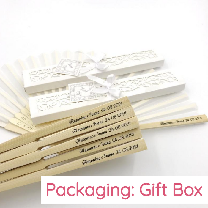Custom Silk Folding Fan - Personalized Wedding Gift with Bride and Groom's Names and Date - Fans with box packing