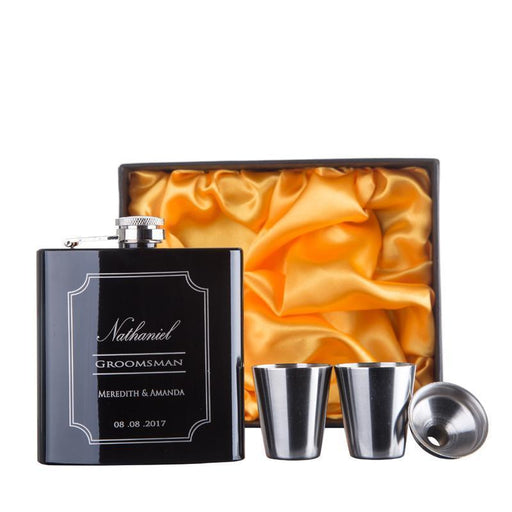 Personalized Stainless Steel Hip Flask Set in Pink and Black Colors - Perfect Party Favors for Bridesmaids and Groomsmen - Black Color