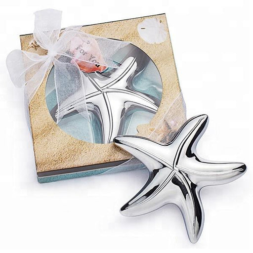 Starfish Bottle Opener Party Favor in Rose Gold and Silver Colors - Silver packed in a box
