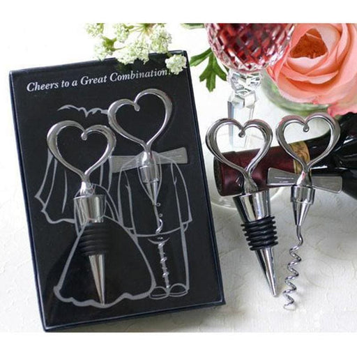 Stainless Steel Heart Corkscrew Wine Opener + Stopper Set 25ct - Shimmer & Confetti