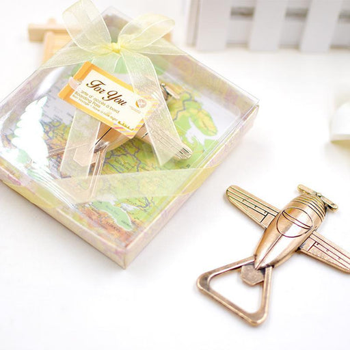 Vintage Airplane Bottle Opener Wedding Favor - Shimmer & Confetti
