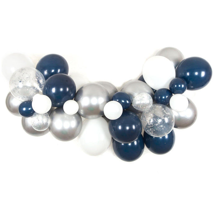 16-Foot DIY Navy Blue and Silver Balloon Arch and Garland Kit for Graduations Parties, Bridal Showers, and Anniversaries