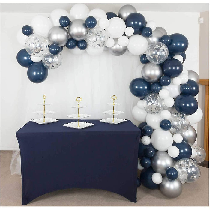 16-Foot DIY Navy Blue and Silver Balloon Arch and Garland Kit for Graduations Parties, Bridal Showers, and Anniversaries