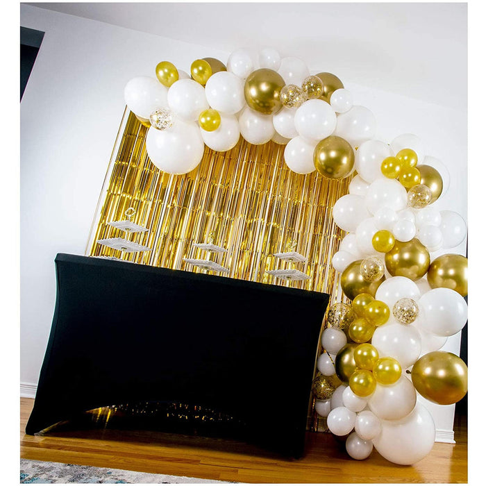 16-Foot DIY White and Gold Balloon Arch and Garland Kit with Gold Fringes