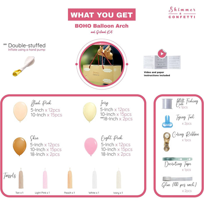 16ft Boho Balloons Garland Kit with Tassels - Boho Rainbow Balloon Arch Kit