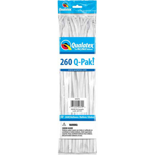 Qualatex 260 Q-Pak White Latex Balloons (50/Pk)