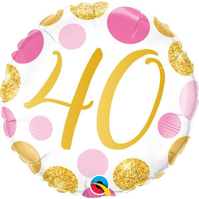 40 Pink & Gold Dots Round Balloons - 18" Diameter, Pack Of 40.