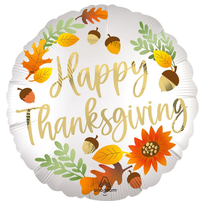 18" Satin Happy Thanksgiving Foil Balloon (5/Pk)